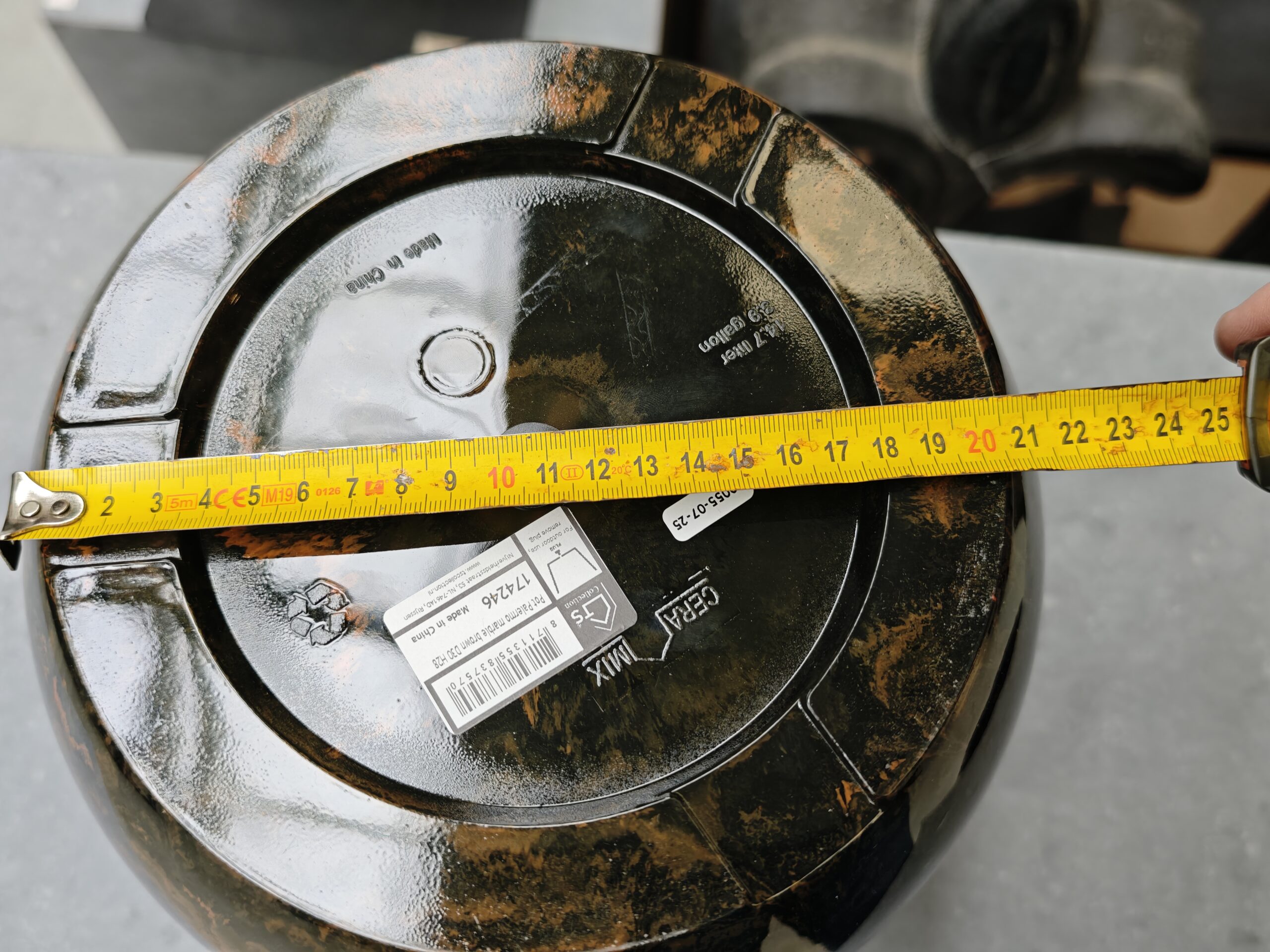 Pot melamine Palermo Marble Grijs 30cm