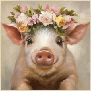 Canvas schilderij varken met bloemenkrans 70x70cm Eliassen.nl fk9016