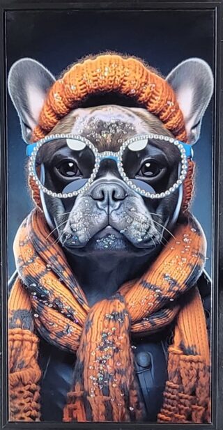 Strass canvas schilderij Eliassen.nl Hond met bruine das 6113-1 42,5x82,5 cm