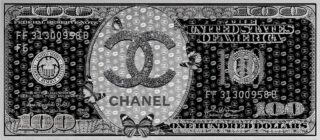 Strass glasschilderij Eliassen.n Chanel dollar biljet s-368