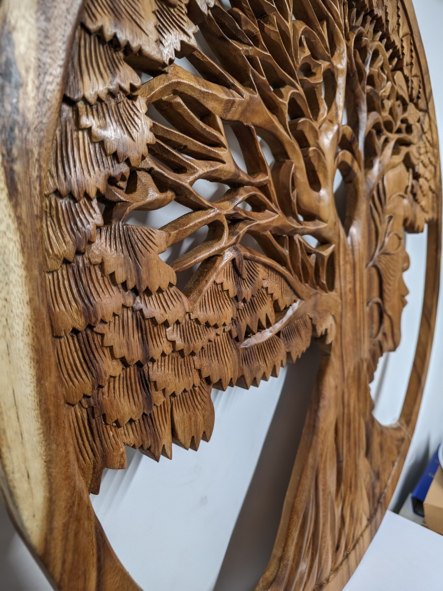 Wandpaneel hout rond Levensboom met gezicht 80cm eliassen.nl 4