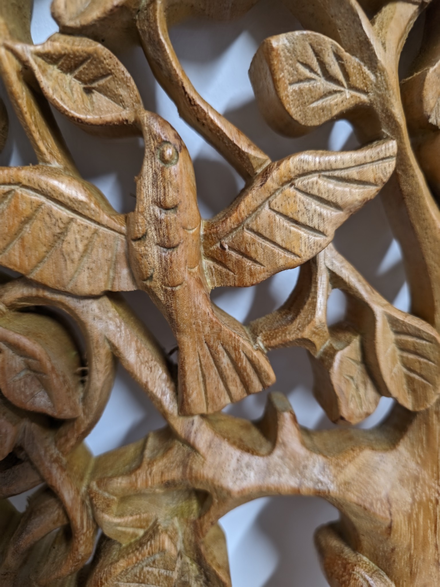 Wandpaneel hout rond levensboom met vogels en bladeren 40cm zonder rand eliassen.nl 2