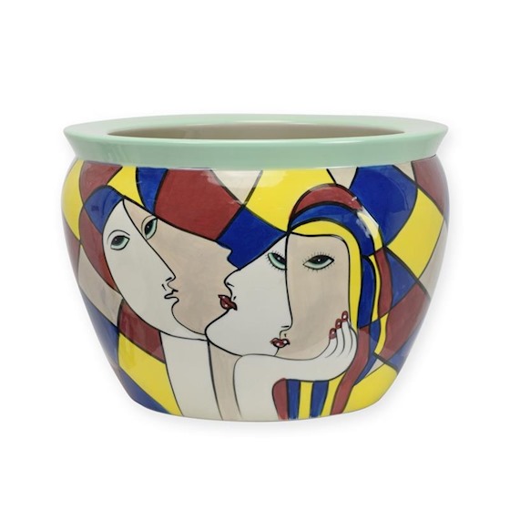 Bloempot Porselein cache ruitmotief met hoofden 31cm pm-6 eliassen.nl