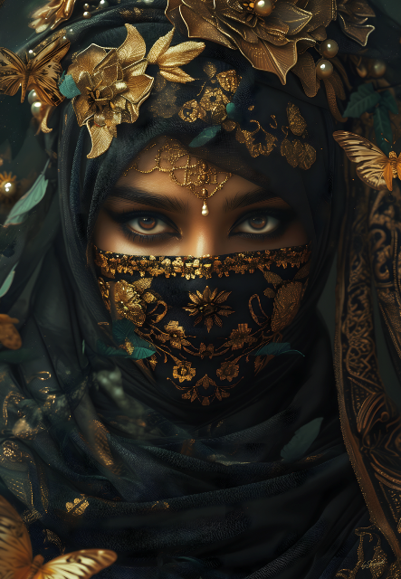 Glasmalerei Goldverzierte Frau 110x160cm