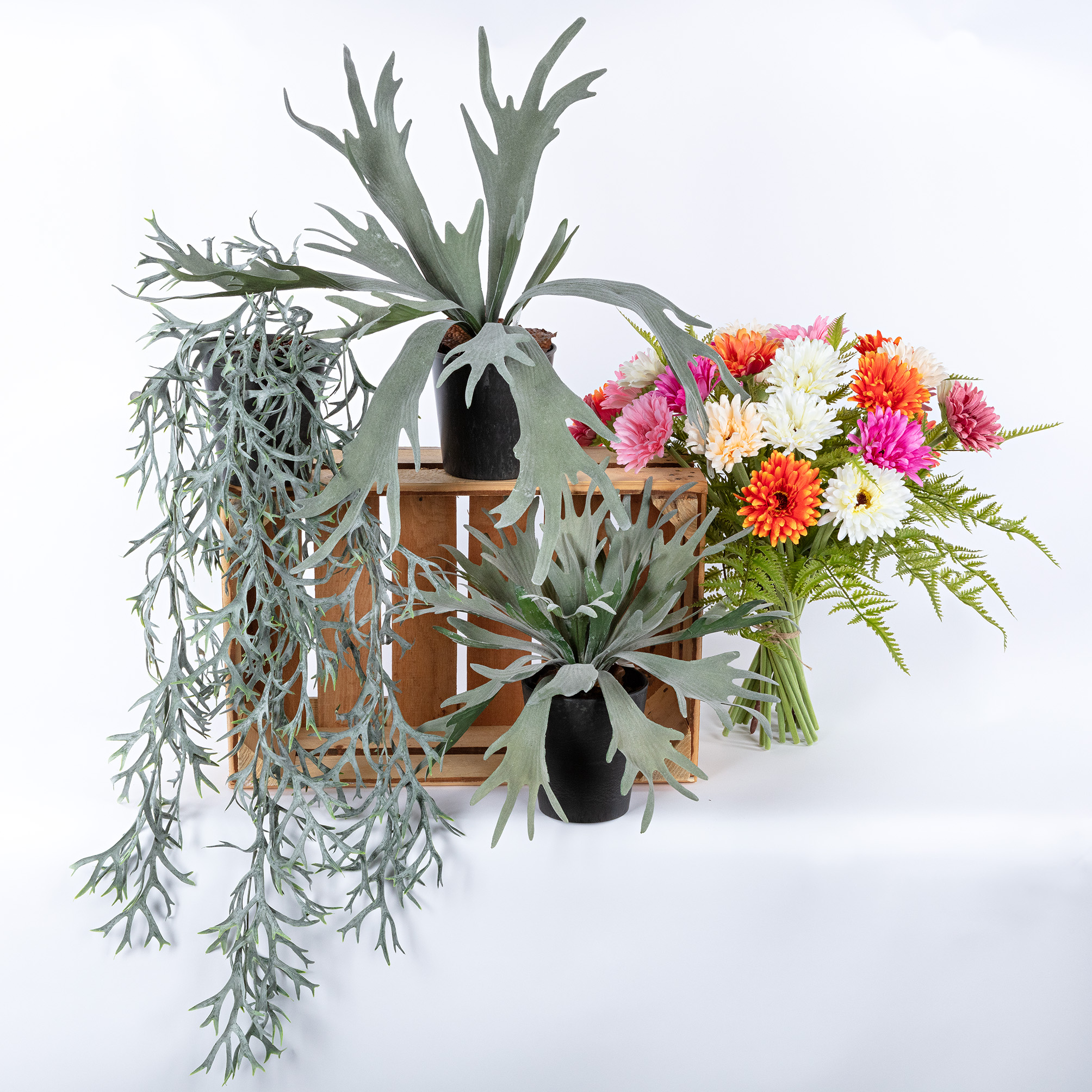 Staghorn Kunstpflanze im Topf schwer 35cm