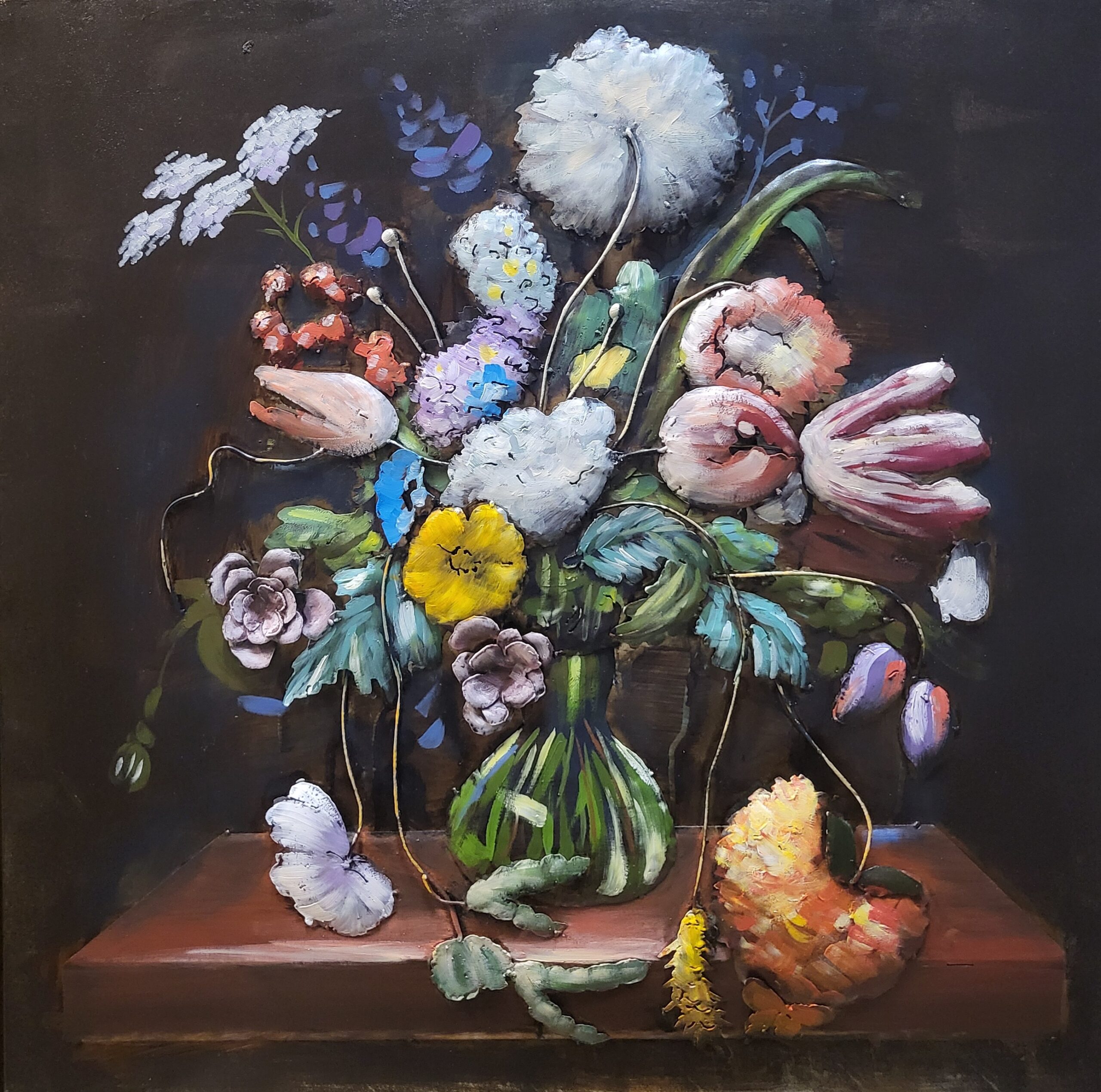 Schilderij 3d Boeket met zwarte achtergrond 80x80cm