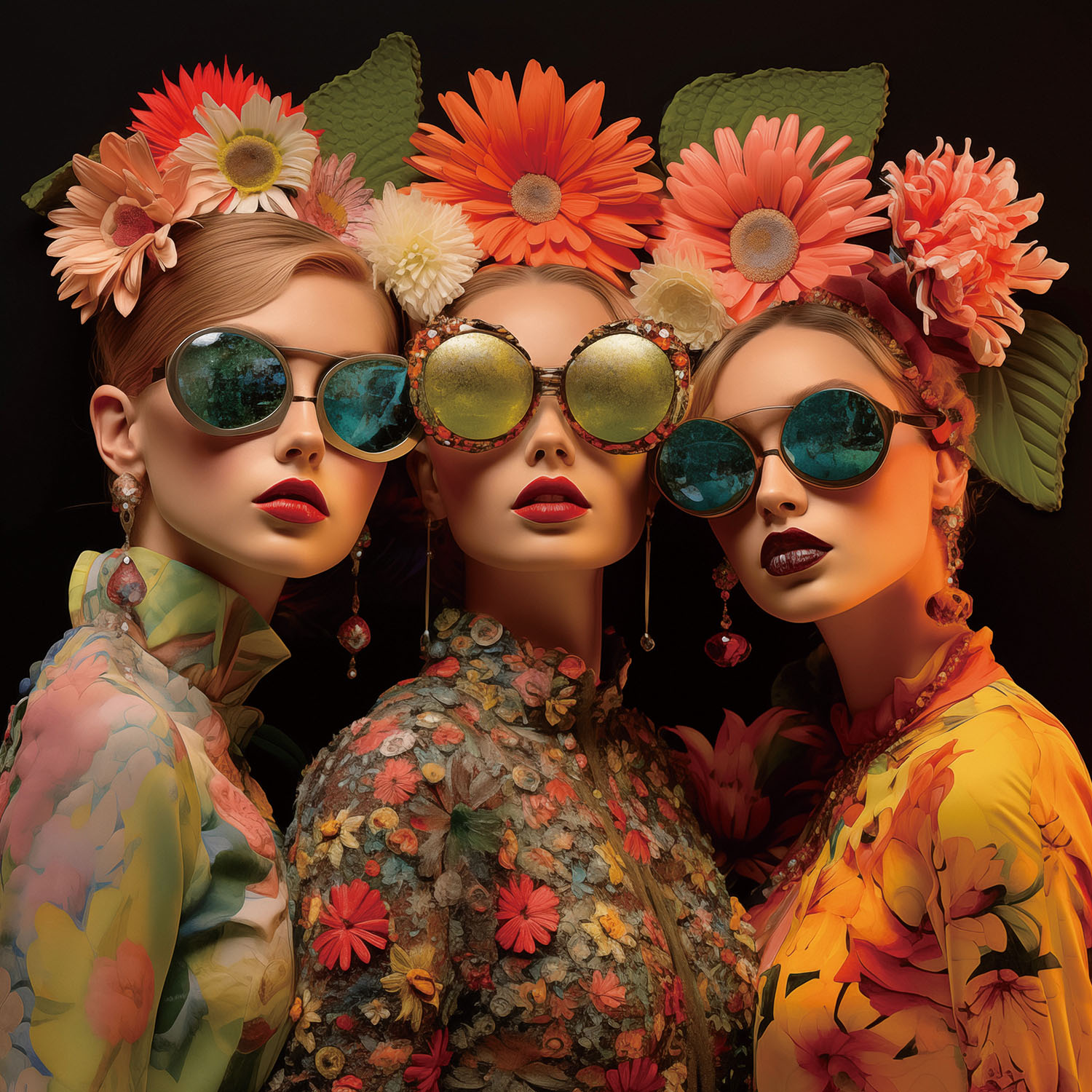 Glasmalerei Frauen in Pose 80x80cm