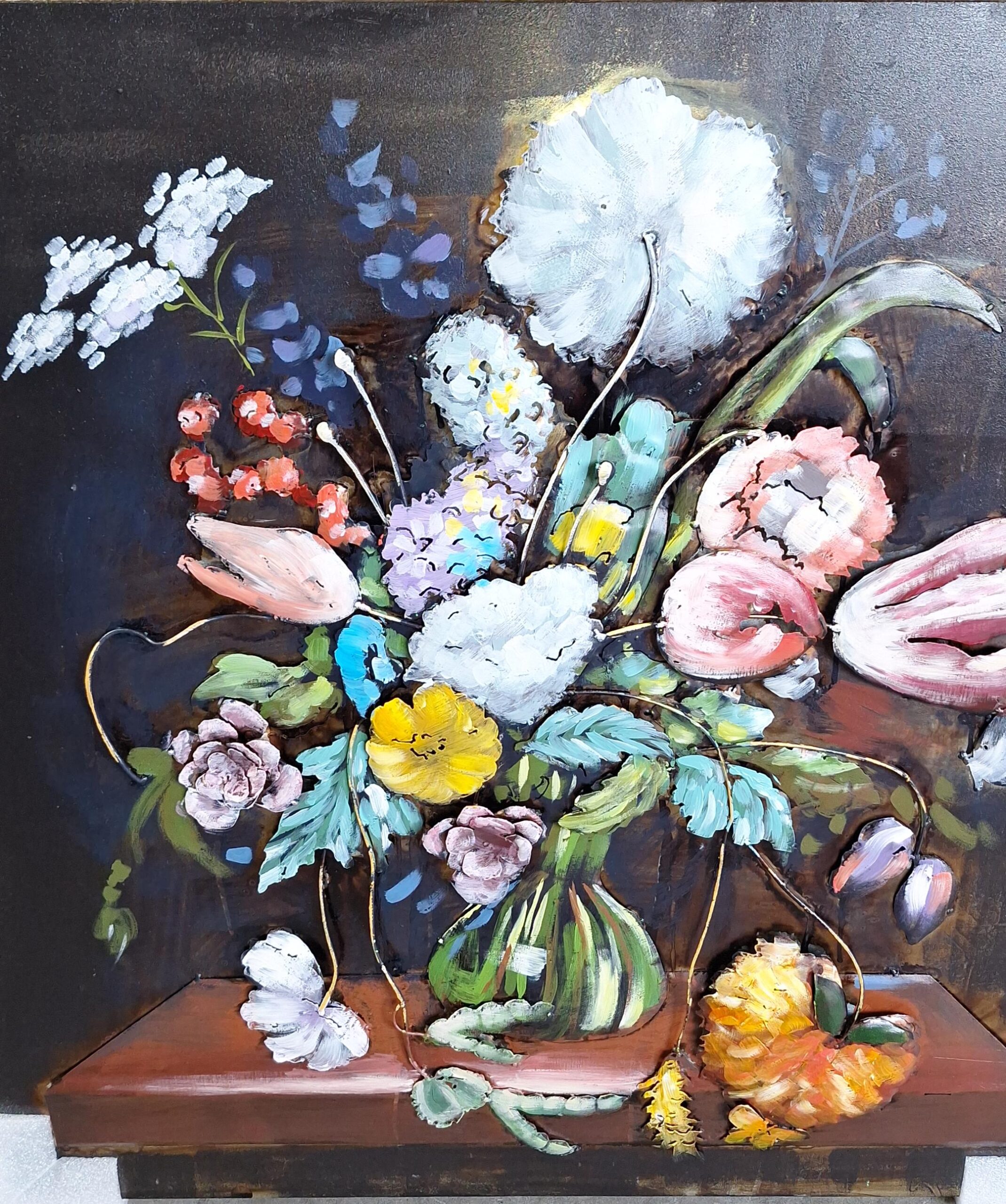 Schilderij 3d Boeket met zwarte achtergrond 80x80cm