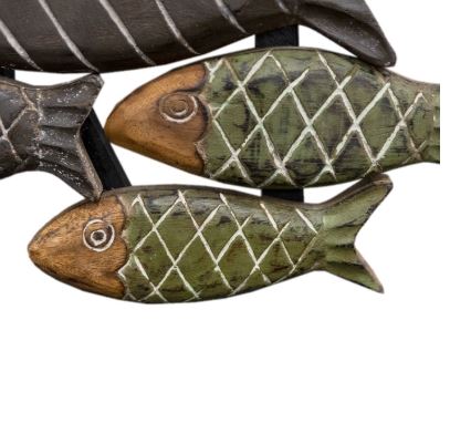 Muurdecoratie hout Vissen gekleurd 80cm