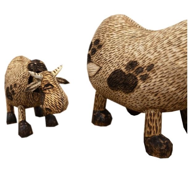 Koe met kalf hout 17cm