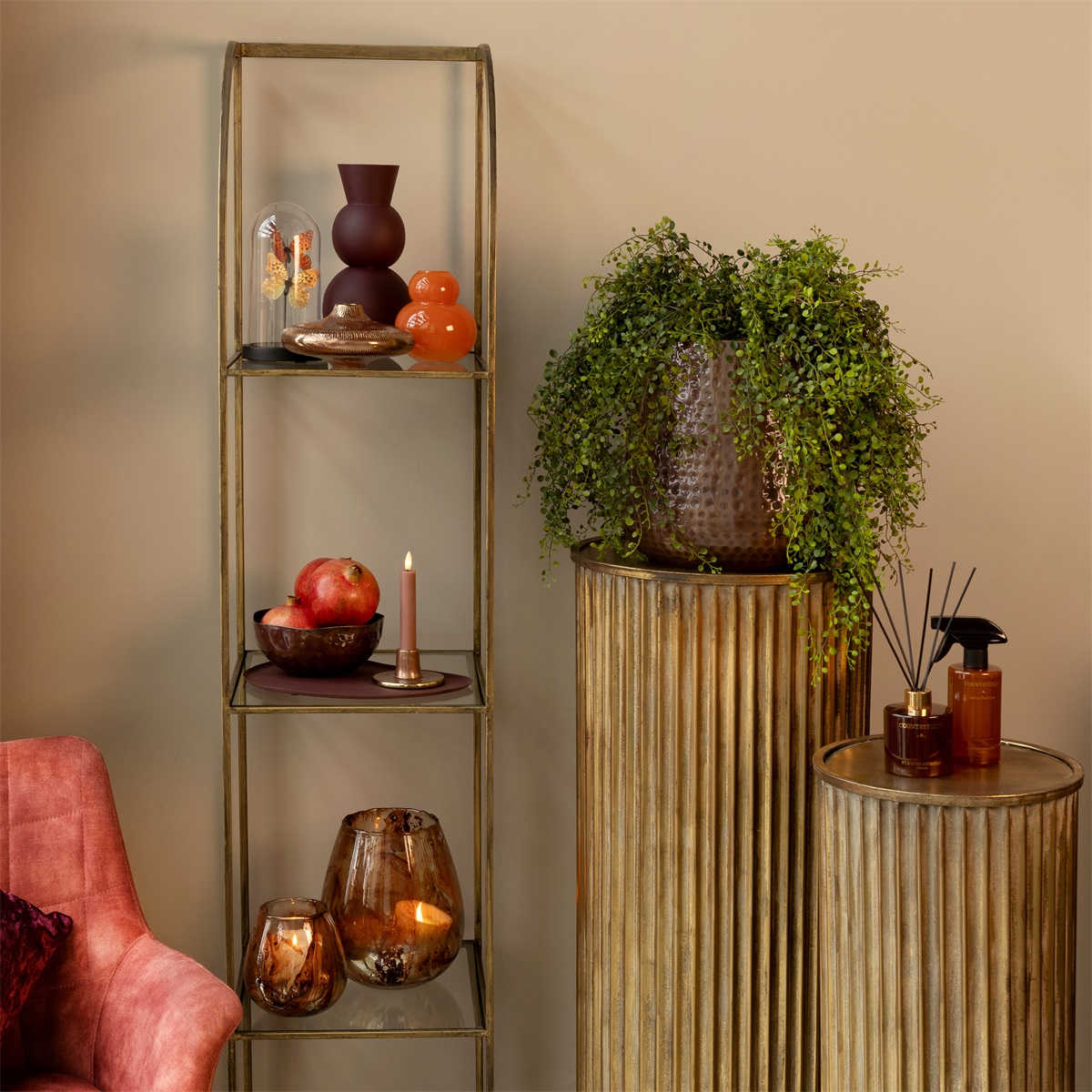 Zuil rond metaal Kreta 109cm goudkleur