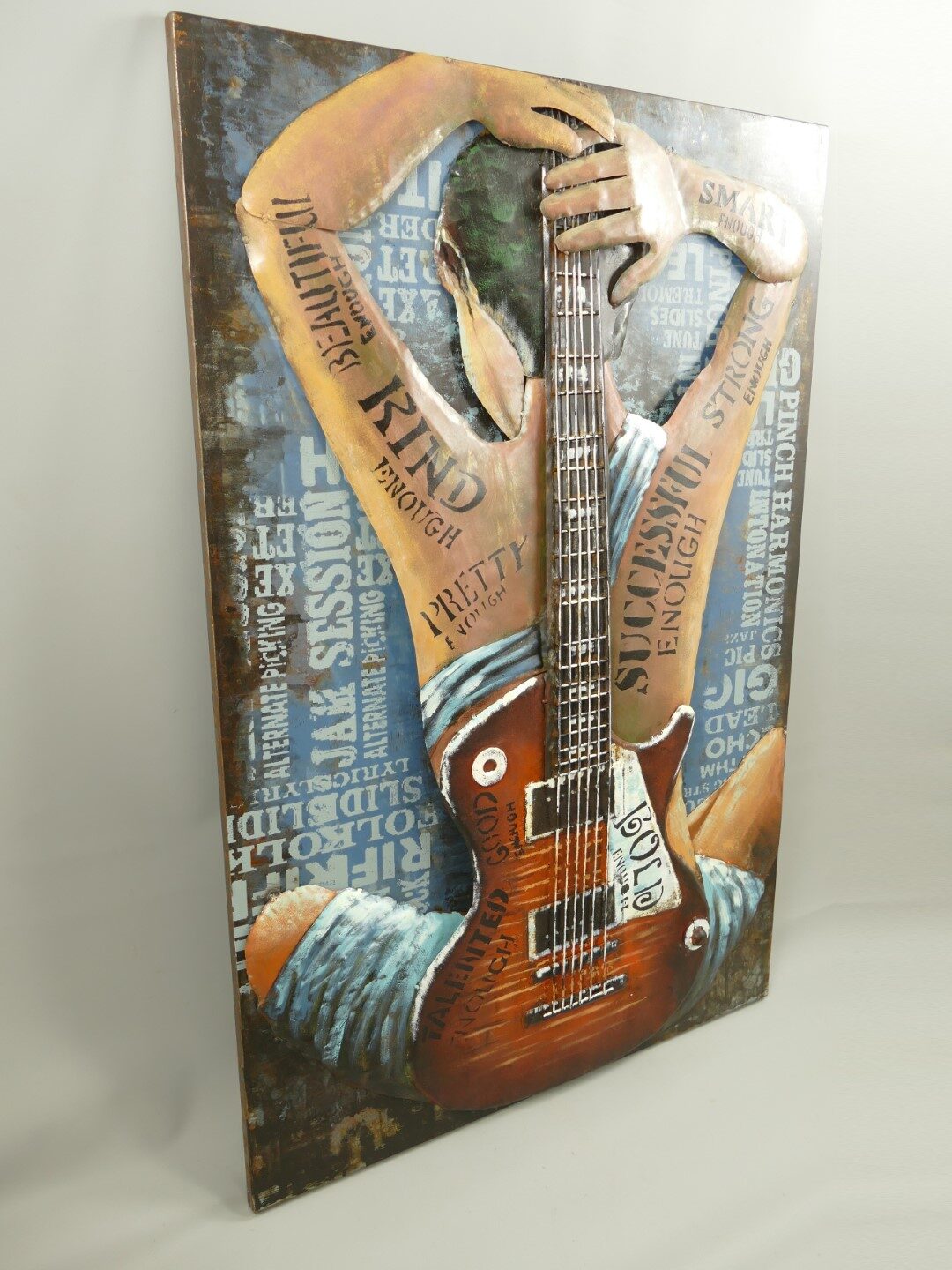 Metalen 3d schilderij Rockster met tatoeages en gitaar rugaanzicht 80x120cm 340078 eliassen.nl 3