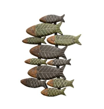 Muurdecoratie hout Vissen gekleurd 80cm