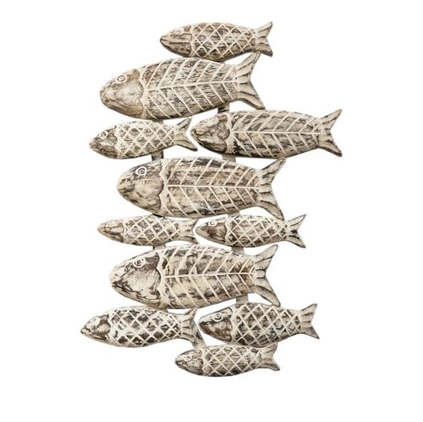 Muurdecoratie hout Vissen wit 80cm