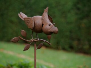 Metalen tuinsteker vogel met bewegende kop 130cm