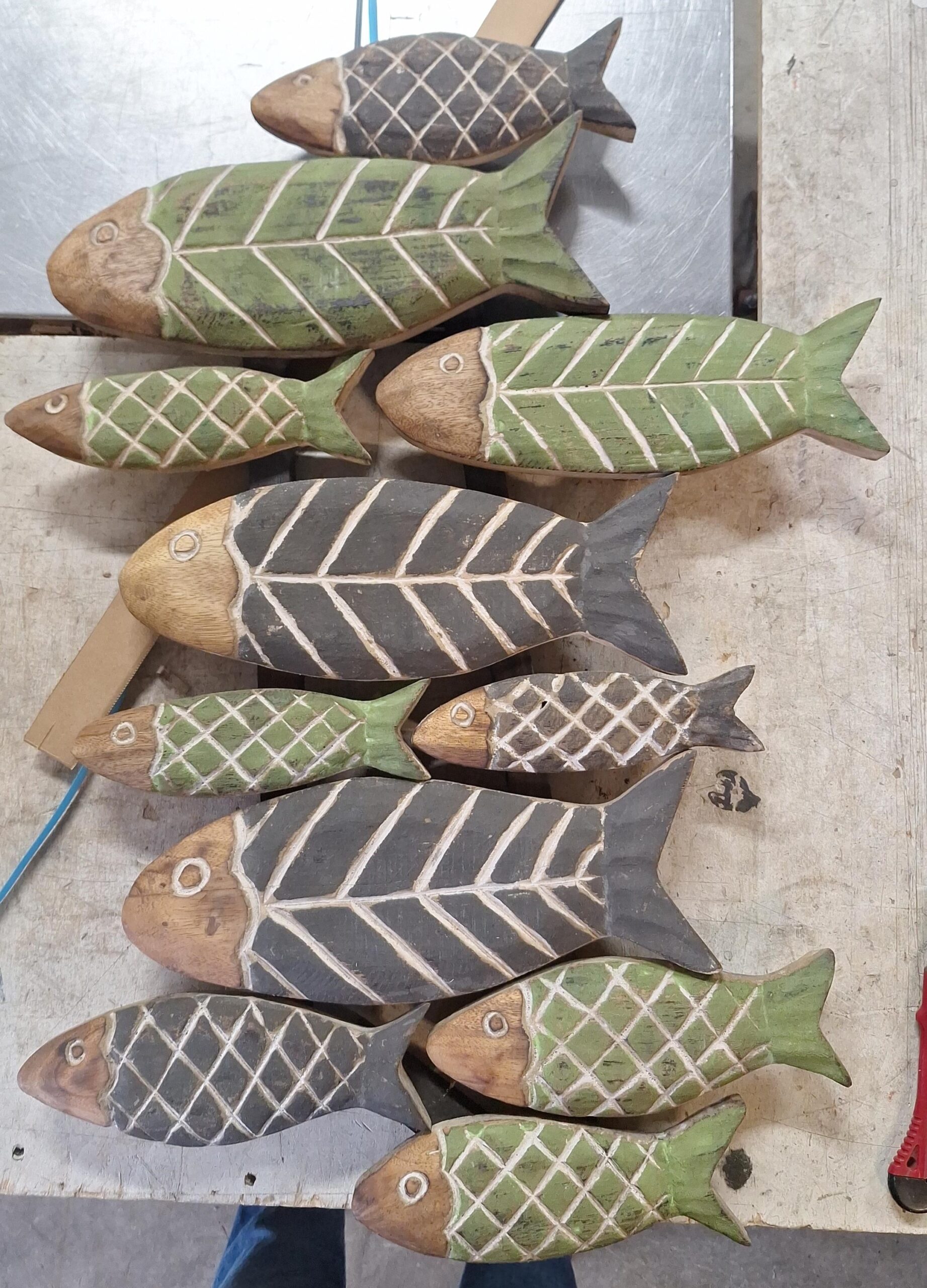 Muurdecoratie hout Vissen gekleurd 80cm