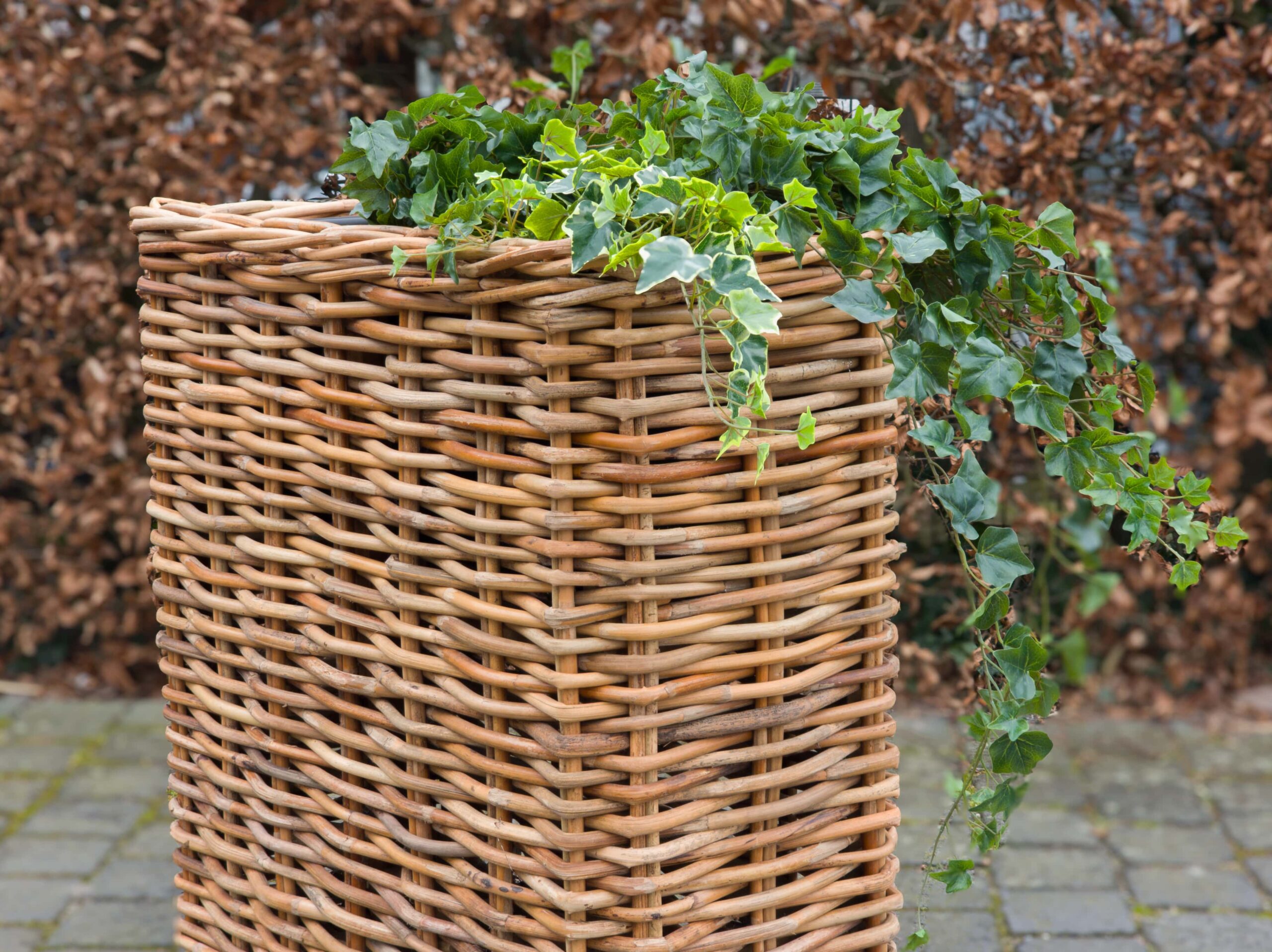 Blumenkasten Rechteck aus dickem Rattan 93cm mit Innenbehälter