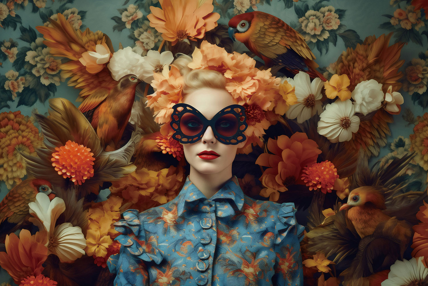 Glasgemälde Klassische Dame mit Brille 120x80cm