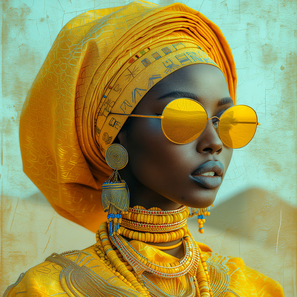 Glass painting Orange lady 120x120cm Matt effect