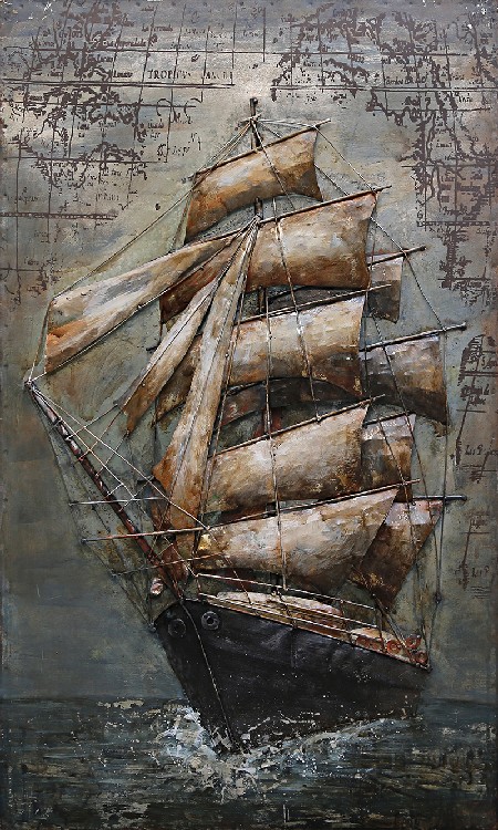 Metalen 3d schilderij Antique schip 60x100cm
