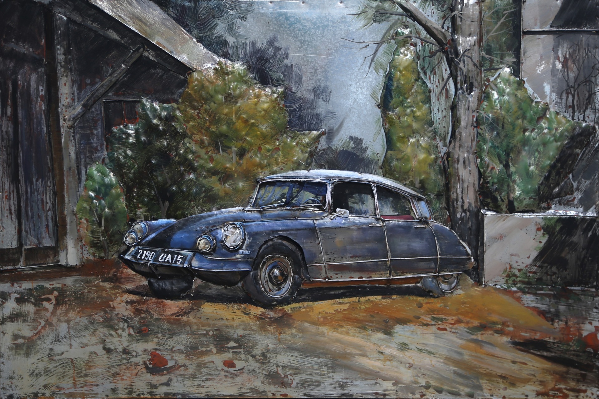 Metalen 3d schilderij Blauwe auto 120x80cm