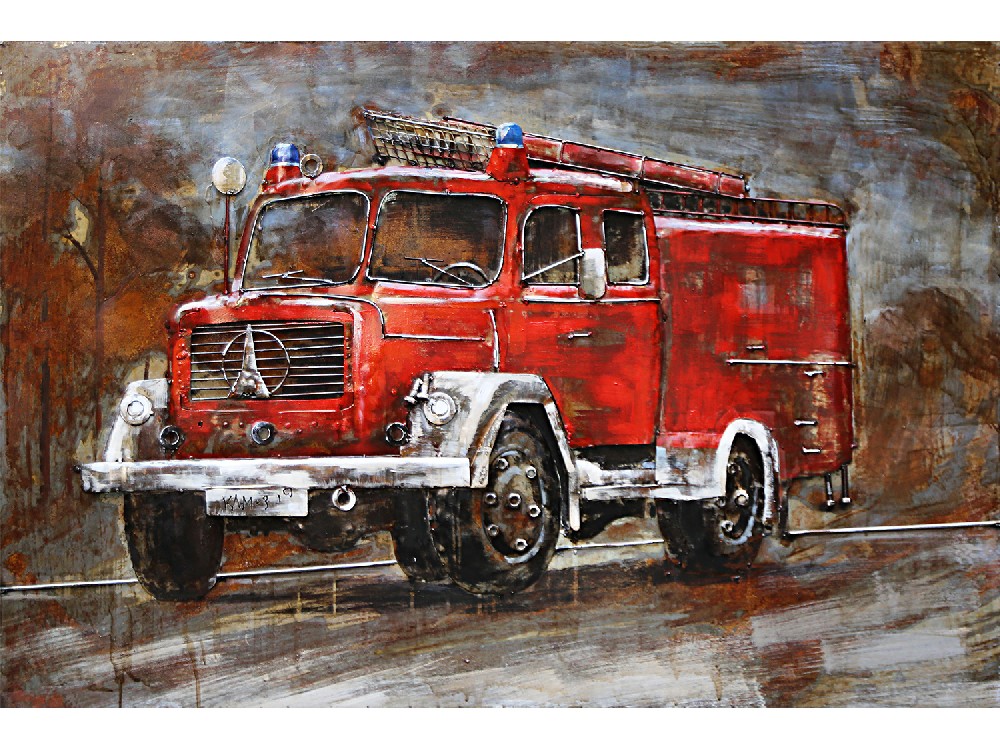 Metalen 3d schilderij Brandweerauto 120x80cm