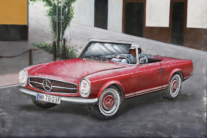Metalen 3d schilderij Rode Mercedes 120x80cm