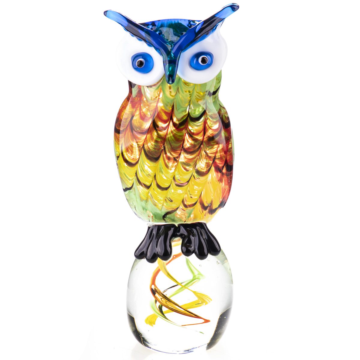 Glass owl on globe 23cm