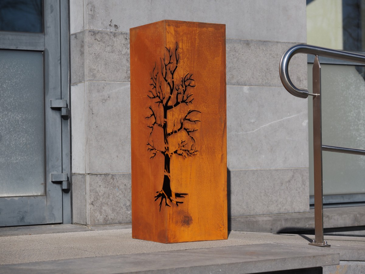 Zuil metaal roest met licht Levensboom 100cm eliassen.nl