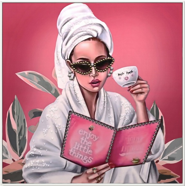 Strass schilderij in lijst Enjoy your book 63x63cm hoogglans