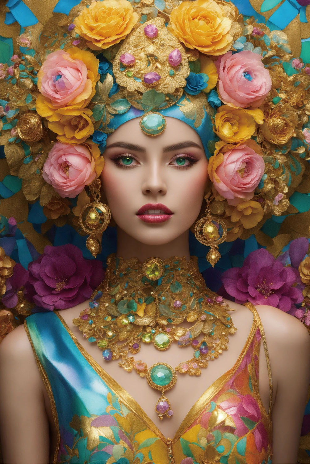 Glass painting Woman with roses 80x120cm