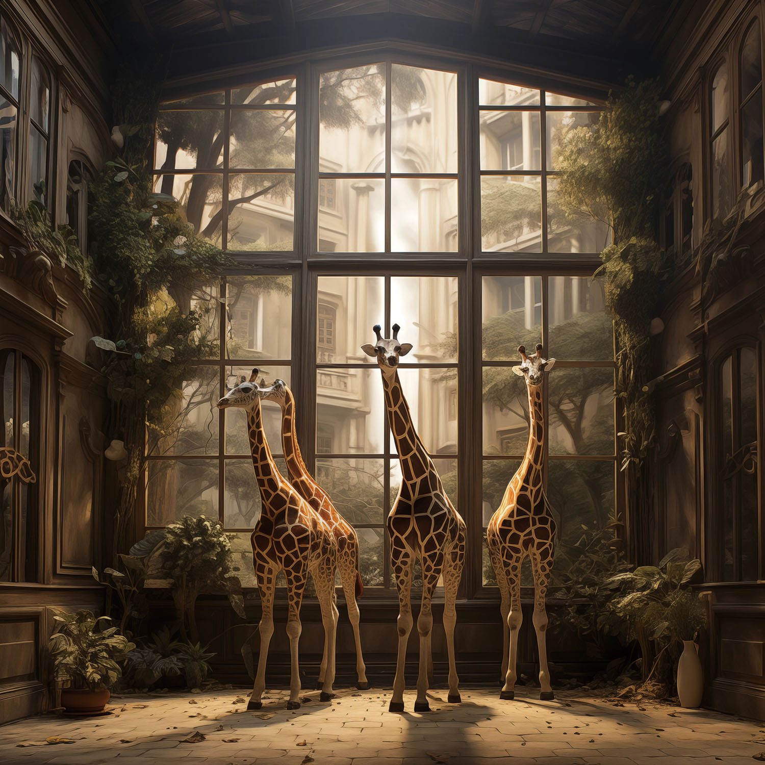 Glasschilderij Giraffen binnen 80x80cm