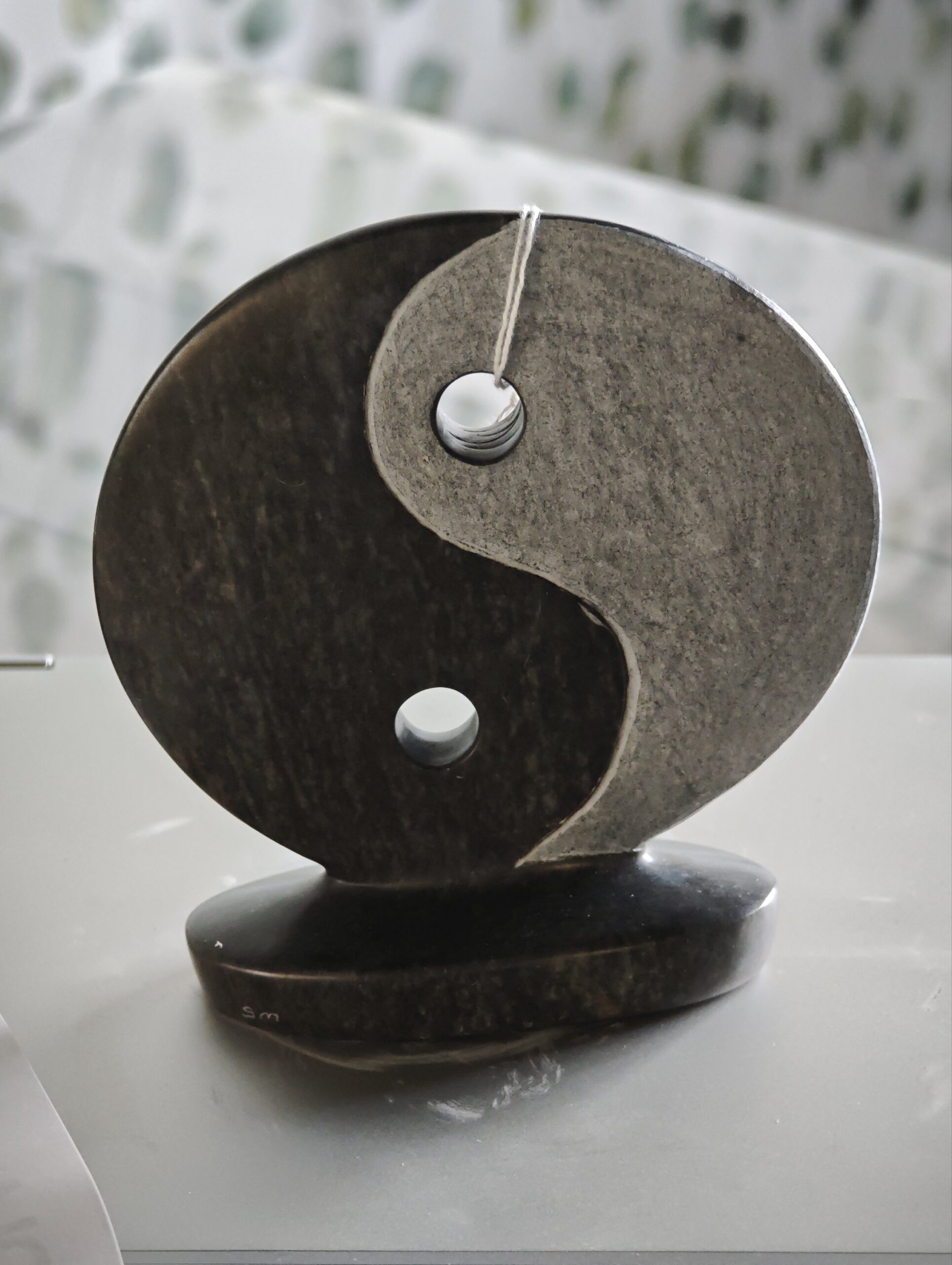 Soapstone sculpture abstract ying yang circle 14cm
