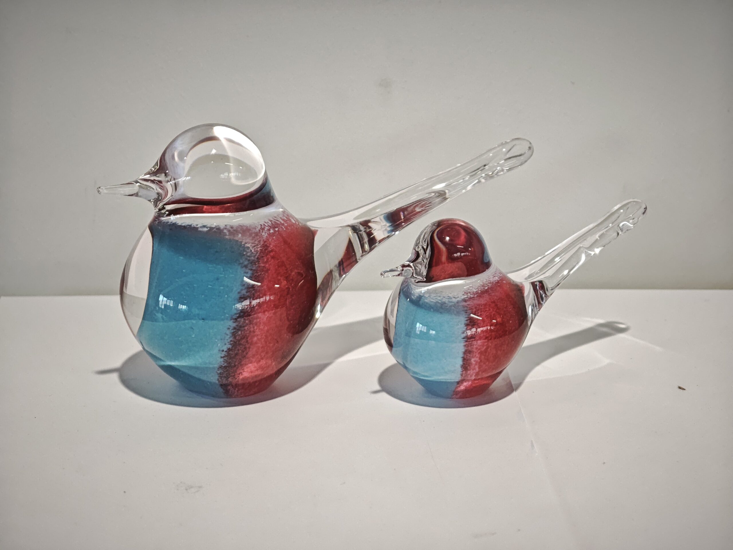 Bird glass blue pink 12 or 19cm