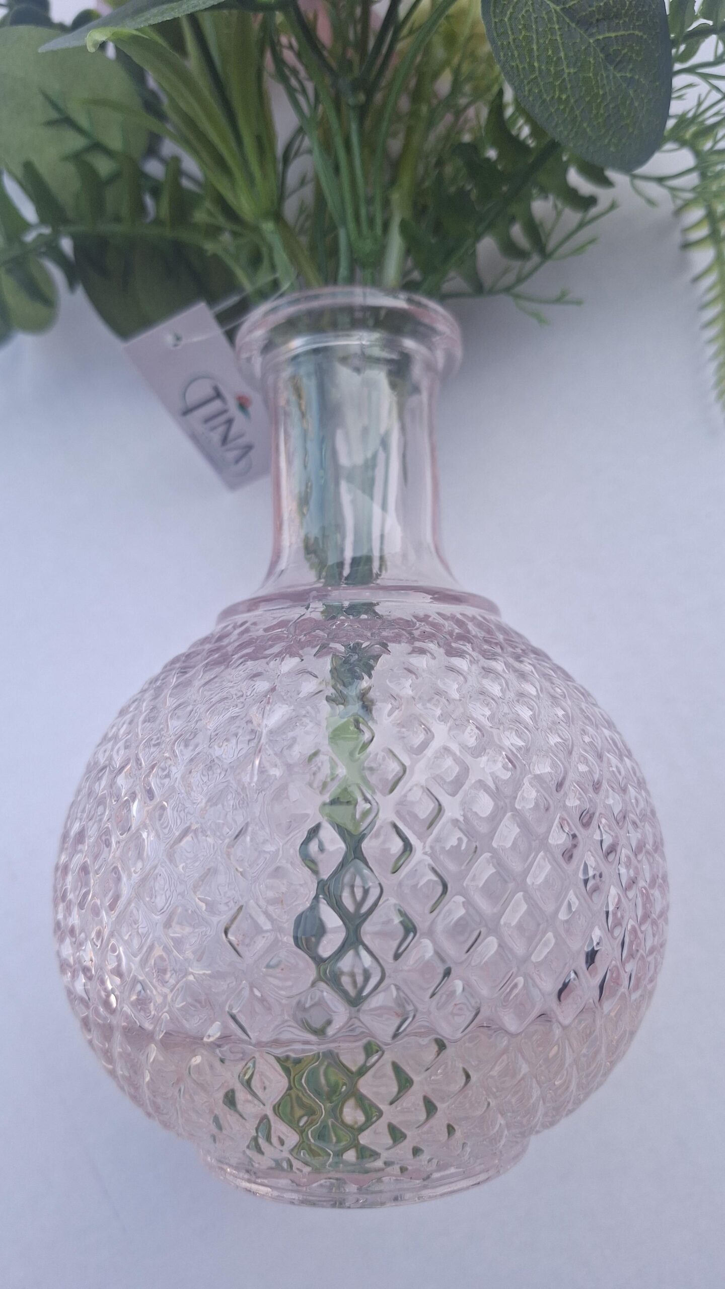 Silk bouquet pink with glass vase 38cm