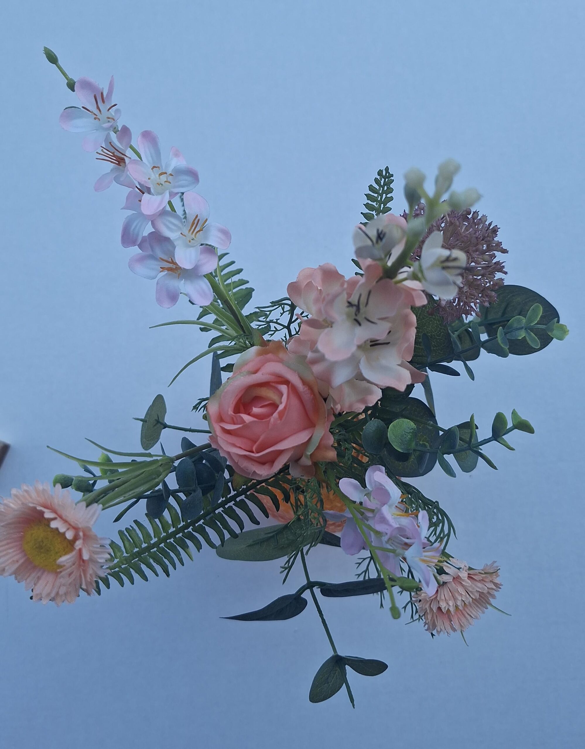 Silk bouquet orange with glass vase 38cm