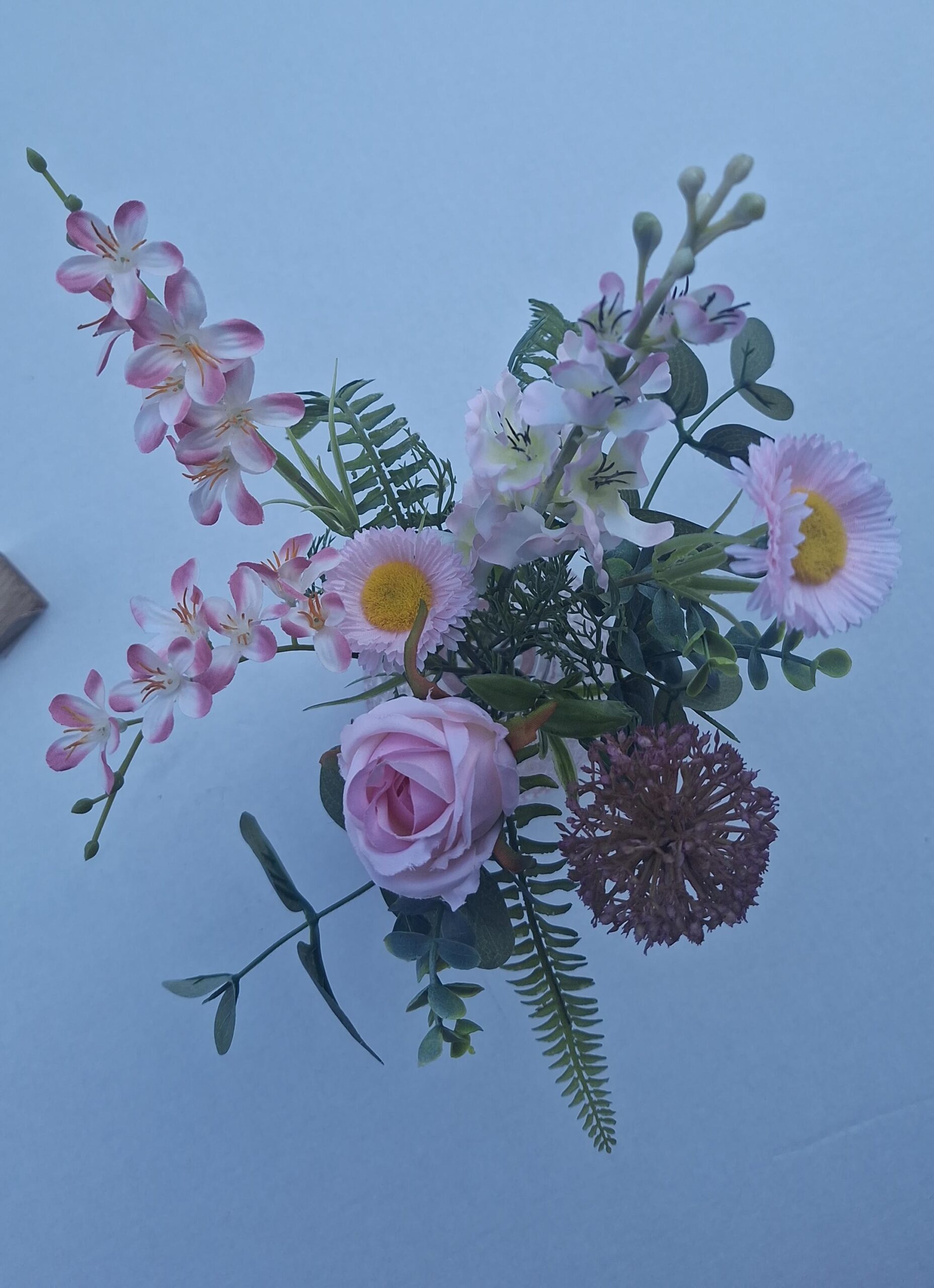 Silk bouquet pink with glass vase 38cm