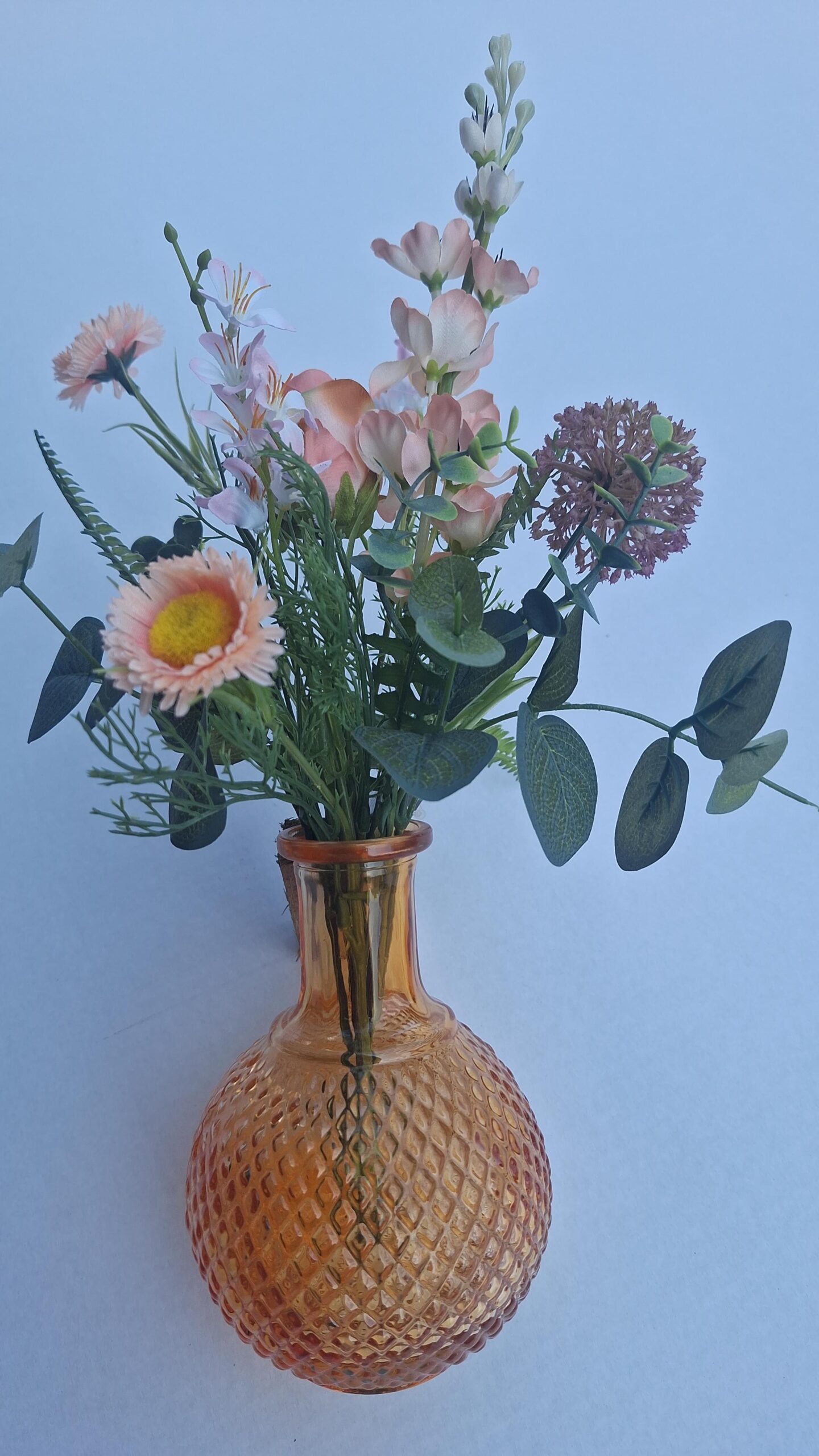 Silk bouquet orange with glass vase 38cm