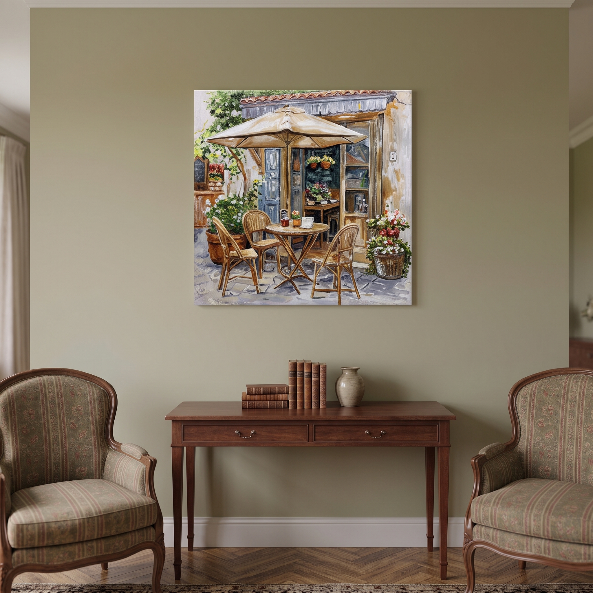 Schilderij 3d Metaal terrasje 100x100cm