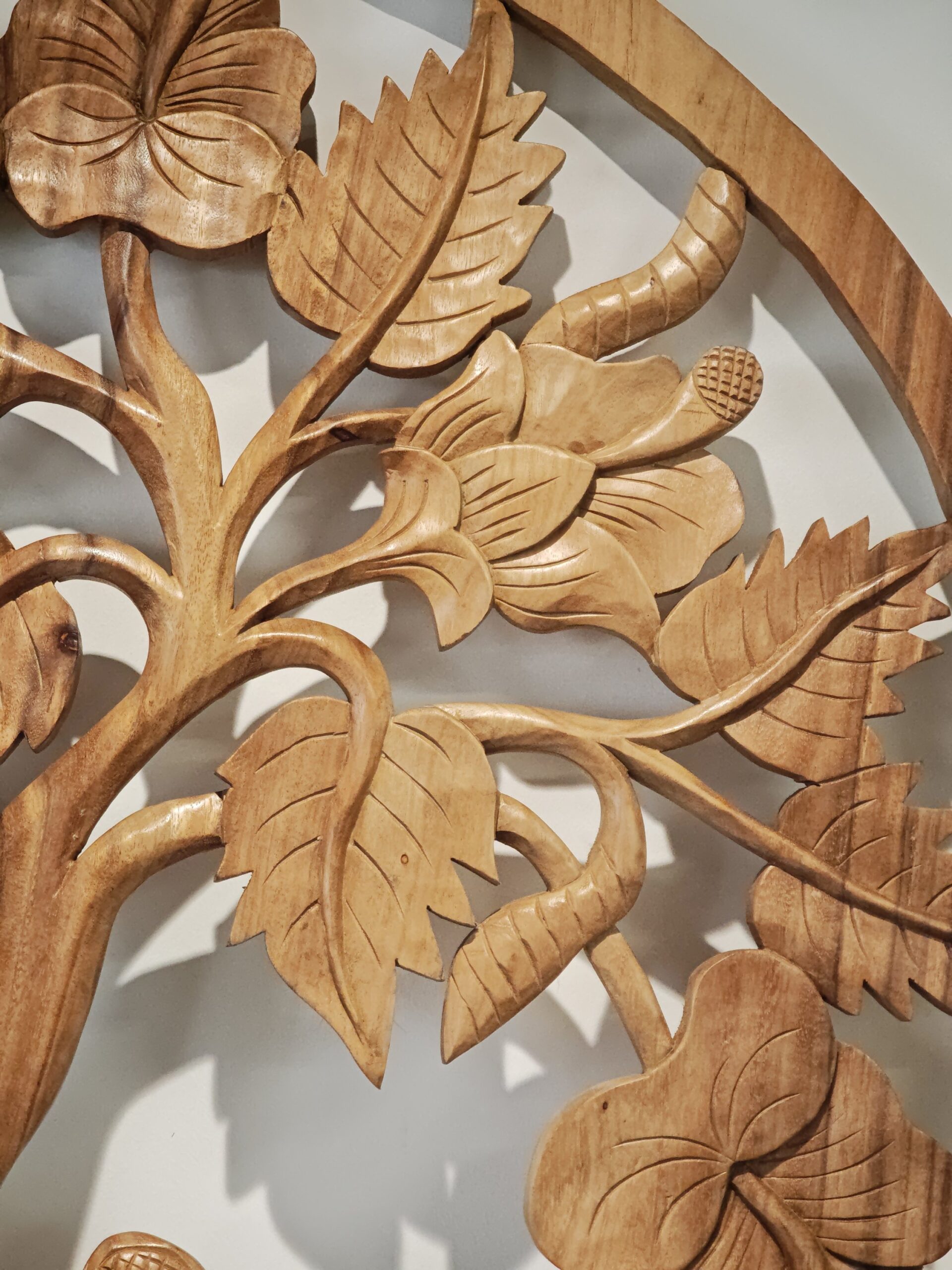 Wandpaneel hout rond Levensboom beukenblad 100cm