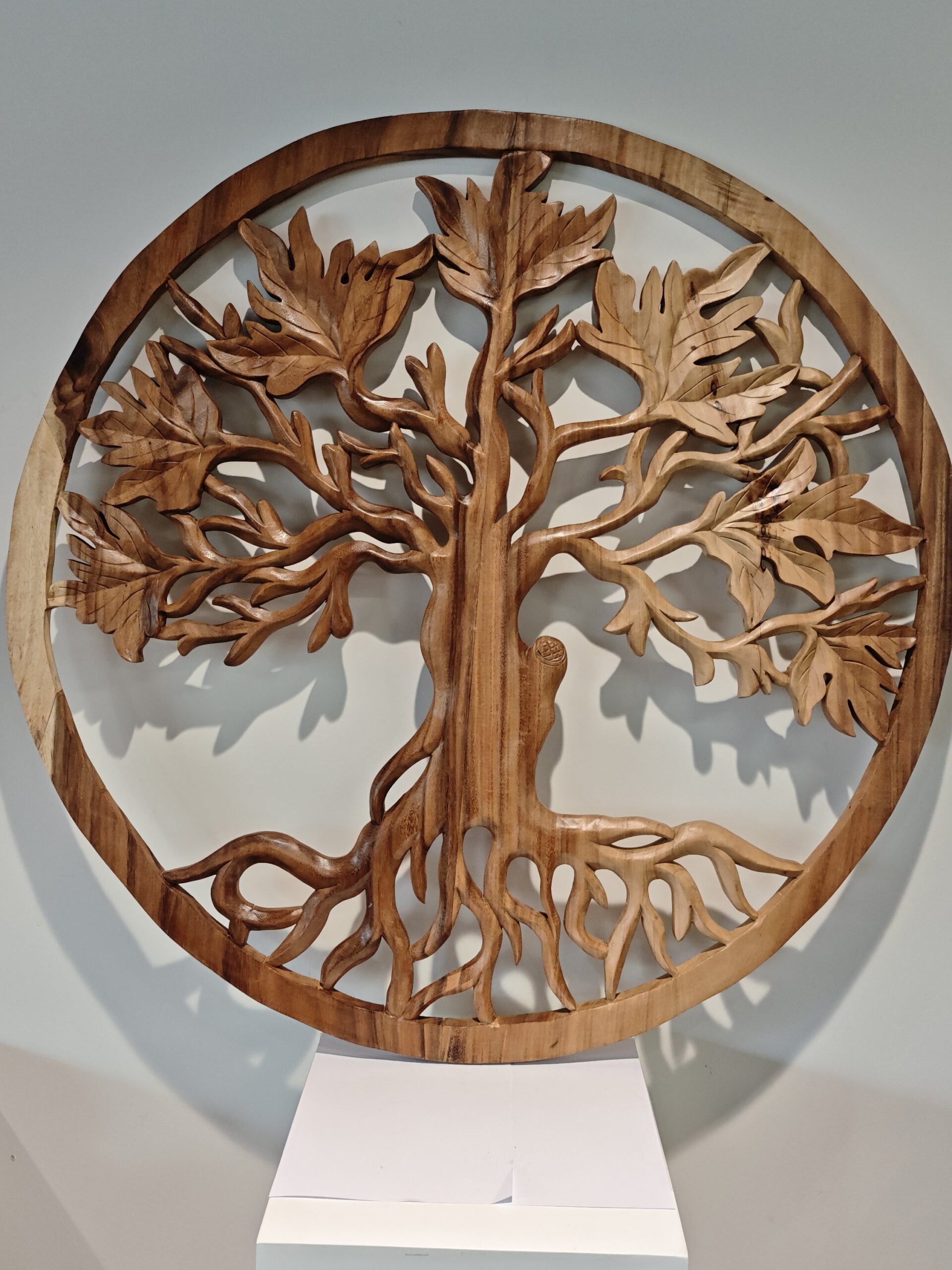 Wall panel wood round Tree of Life with leaves 100cm