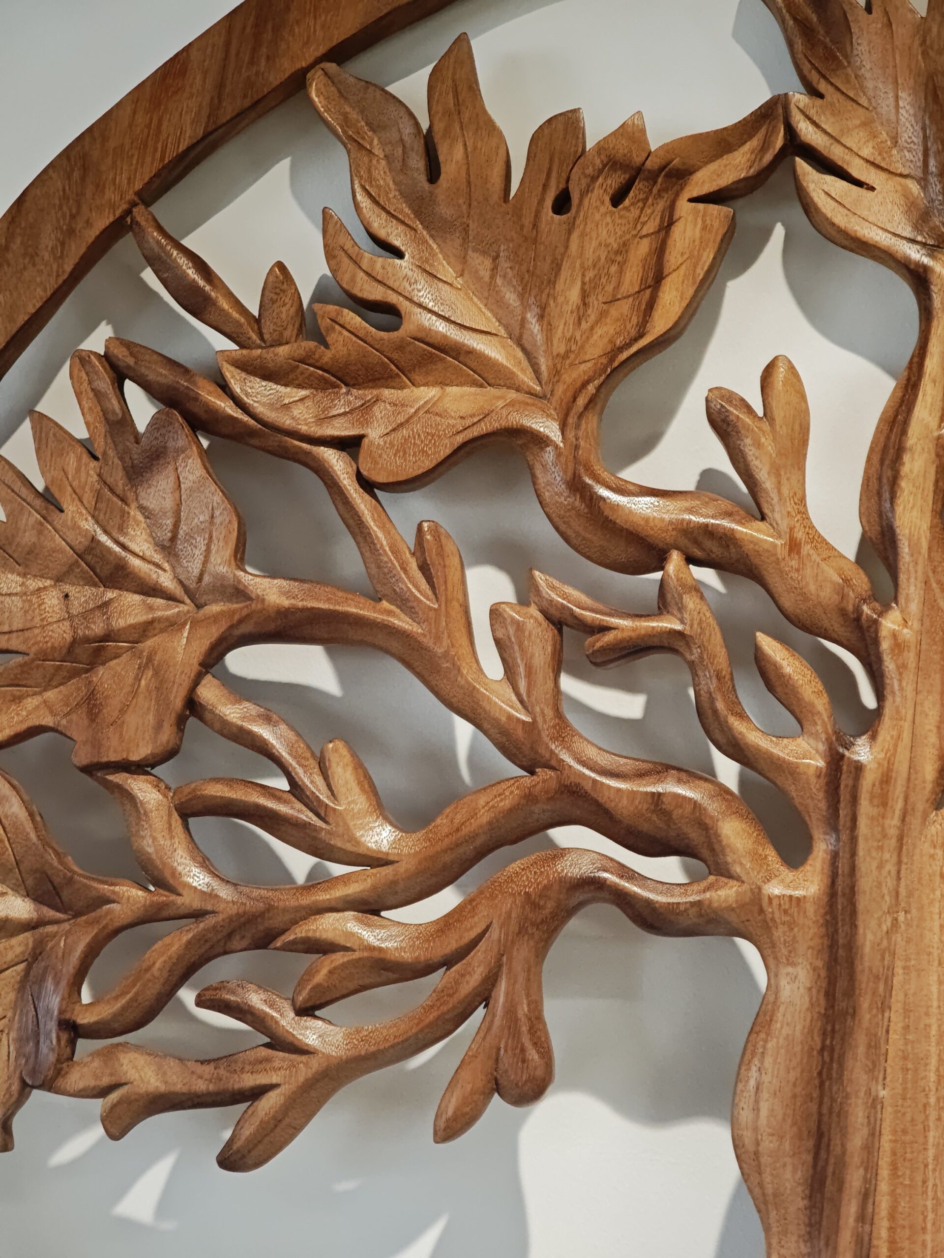 Wall panel wood round Tree of Life with leaves 100cm