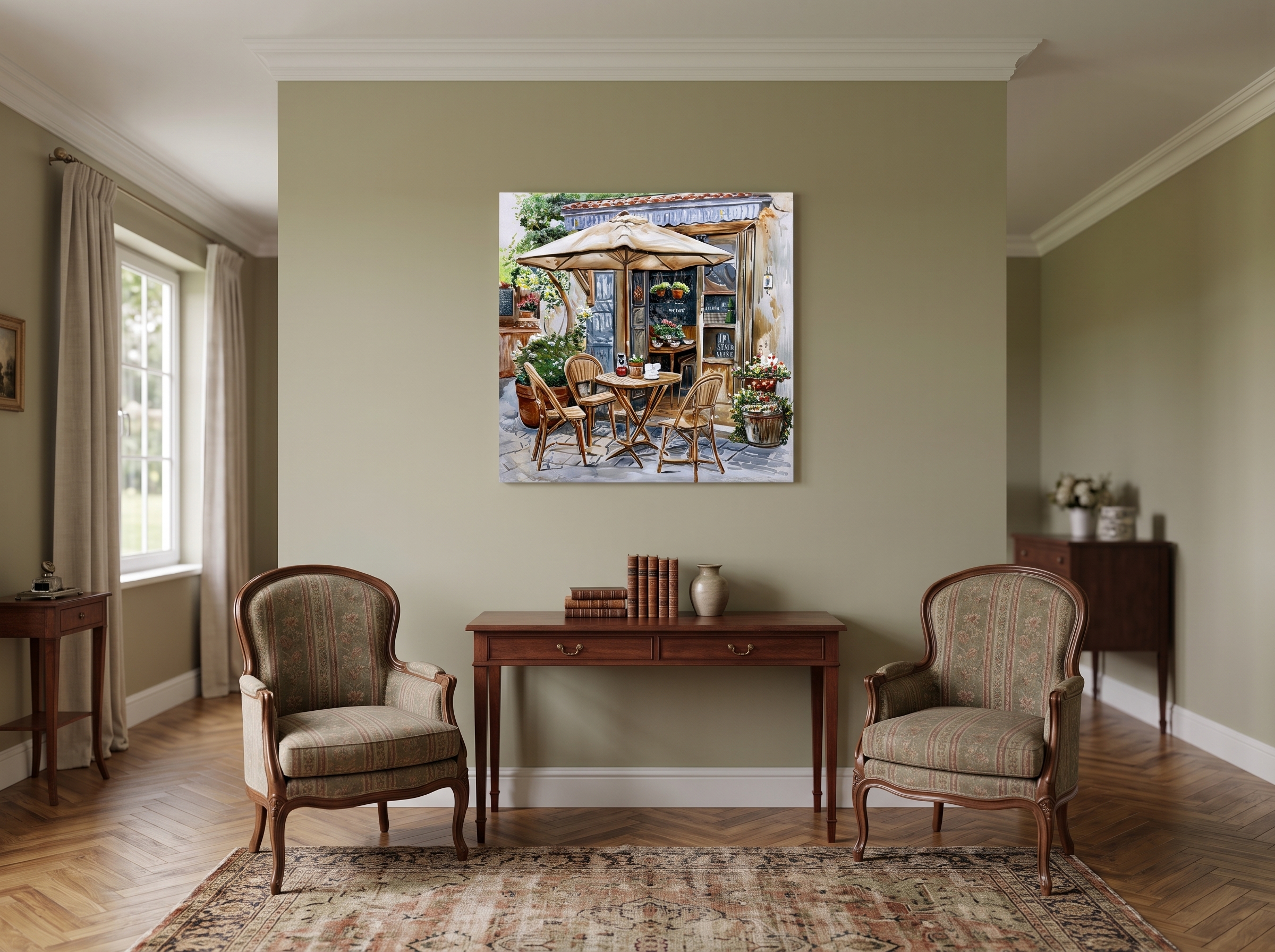 Schilderij 3d Metaal terrasje 100x100cm