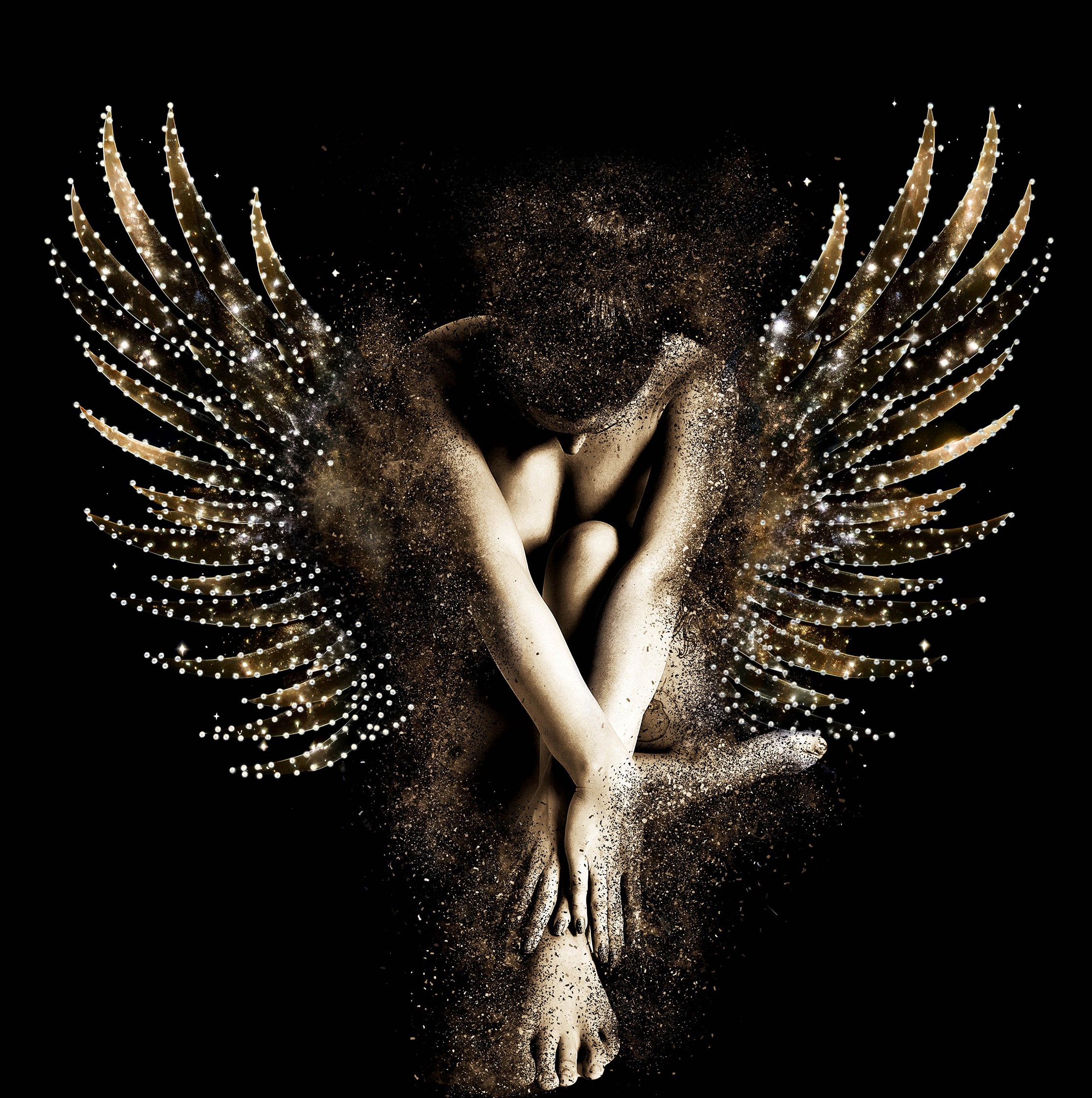 Rhinestone glass painting Lady with wings 80x80cm