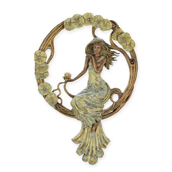 Wanddekoration Bronze Jugendstil Dame 88cm