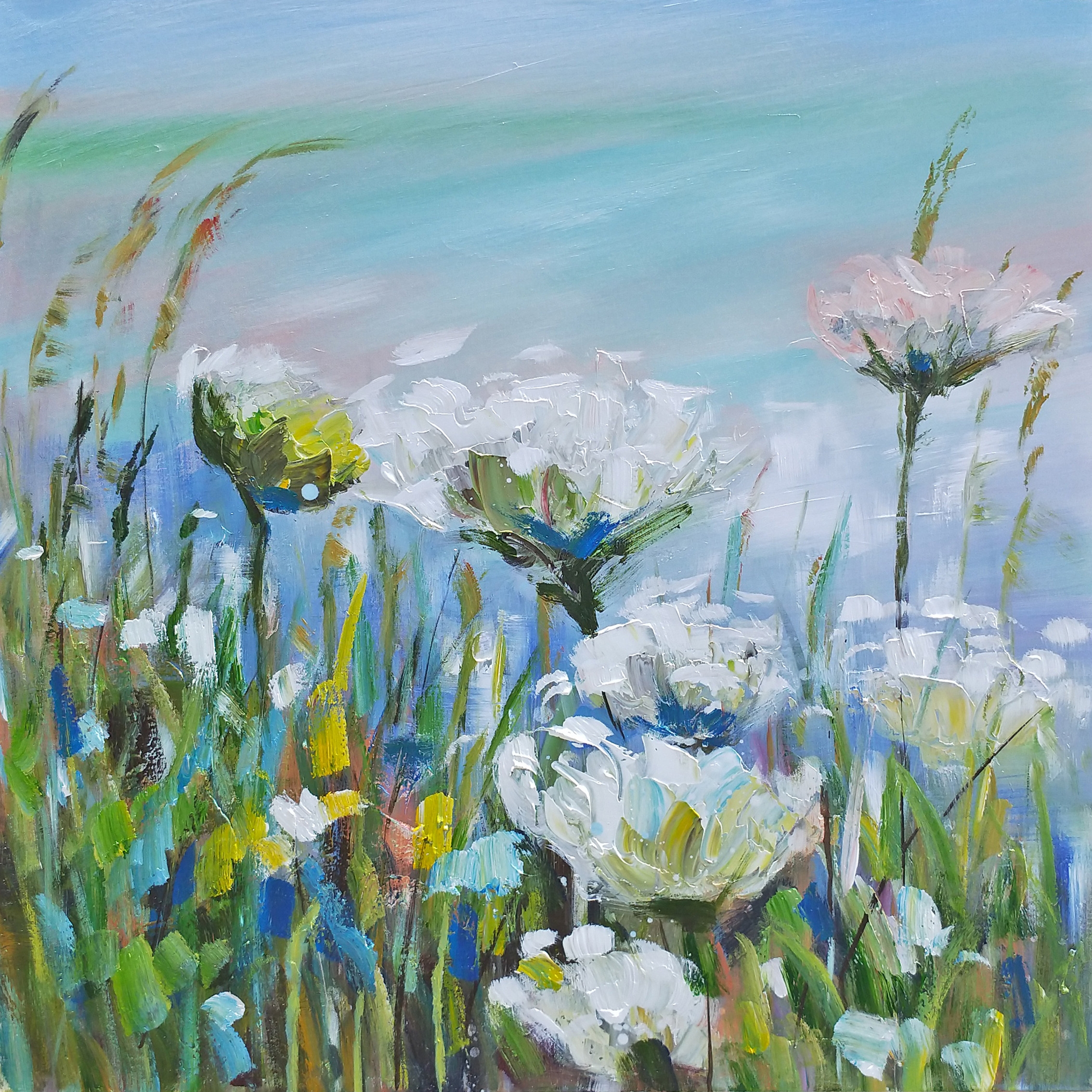 Canvas schilderij Bloemen in de wind 100x100cm