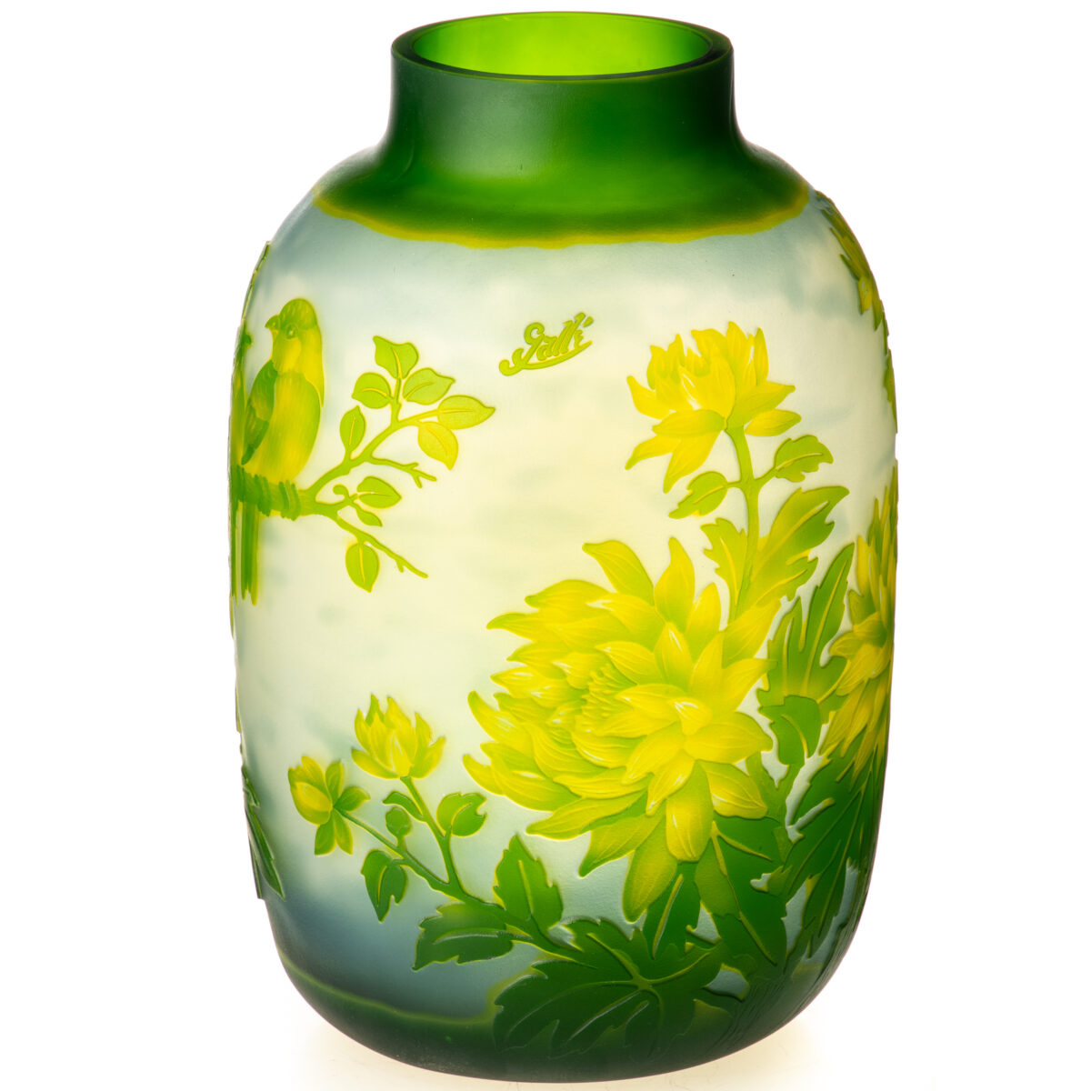 Glasvase Cameo Blütenzweig mit Vogel Eliassen.nl VG107