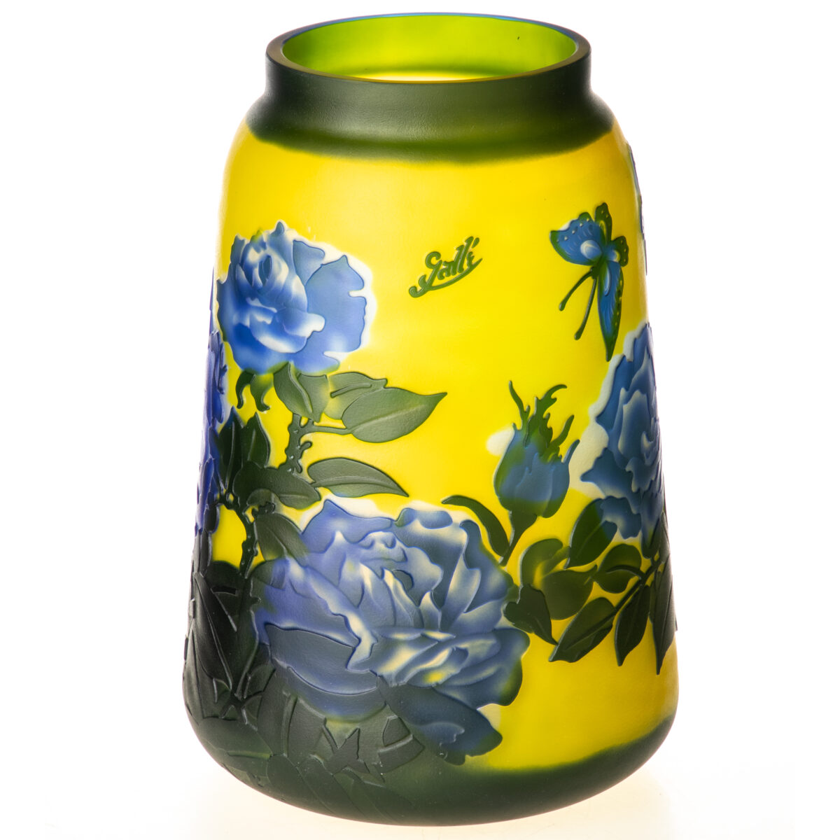 Cameo glass vase by Emile Gallé Blue roses 29cm