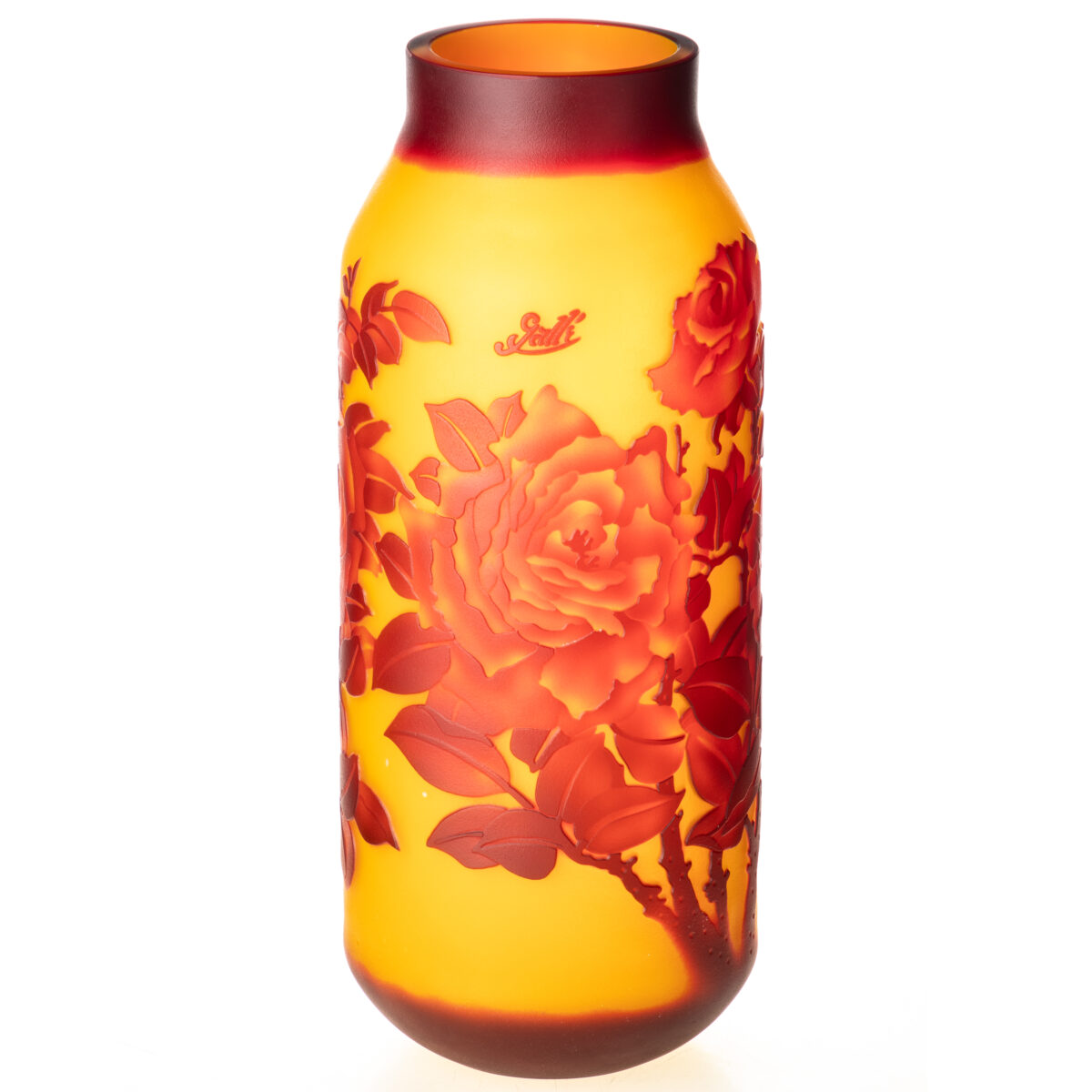 Cameo glasvaas van Emile Gallé Klimroos 37cm