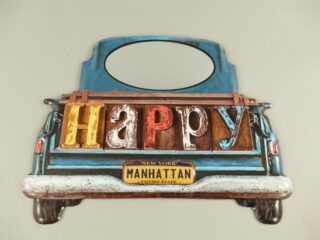 Wanddecoratie plaat achterkant auto Happy met spiegel 50cm eliassen.nl 2